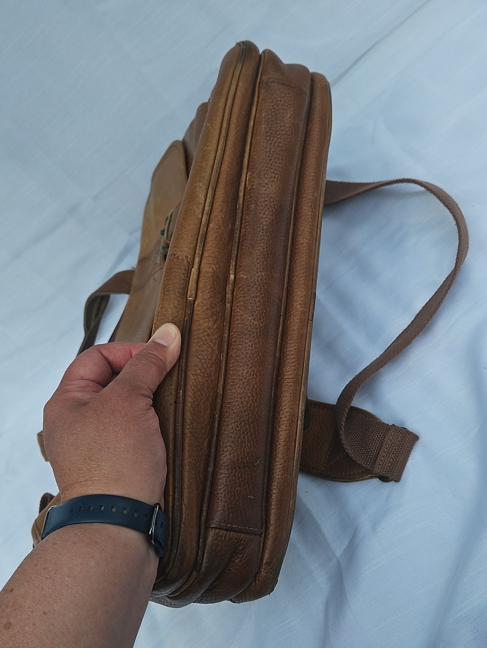 Vintage LL Bean Leather Messenger Briefcase Laptop Shoulder Bag Brown 0DMU1 - Picture 9 of 16